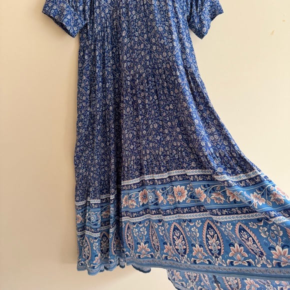 Natural Life Rebecca Blue Floral Tiered Midi Dress Blue Border Calico Print L - Picture 7 of 16